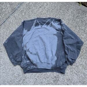 Vtg 90s Acid Wash Bleach Distressed Faded Blank Crewneck Sweatshirt Black XL